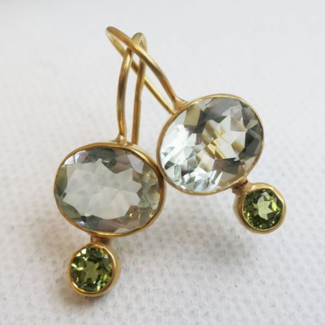 Aretes Cristal Verde en Oro Vintage