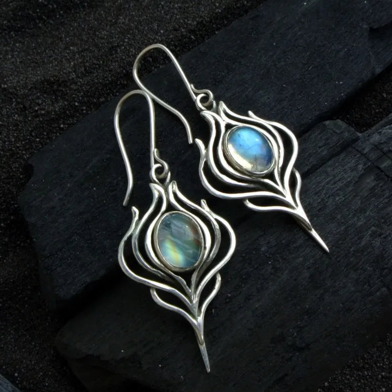 Aros Pluma Ópalo Plateado