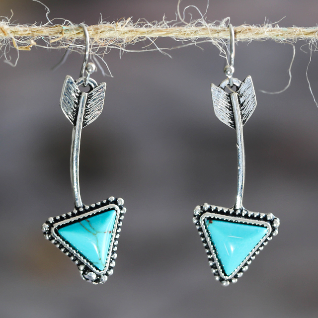 Aretes Vintage de Flecha Azul en Plata