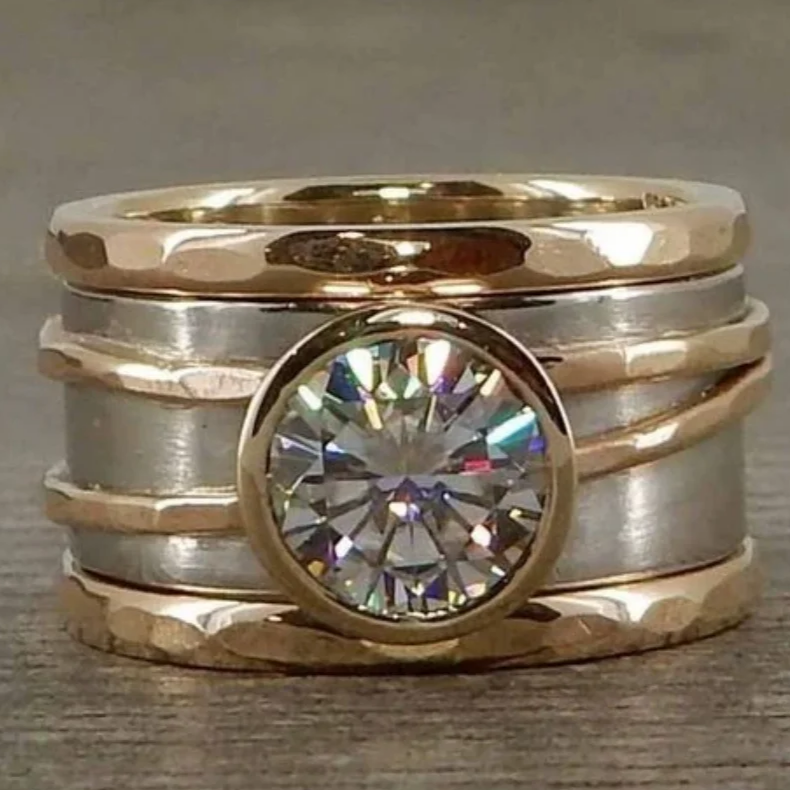 Anillo Cristal Incrustado en Oro y Plata Vintage