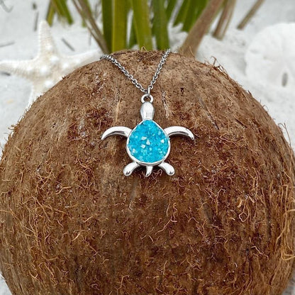 Collar de Ópalo Azul y Plata Tortuga Marina