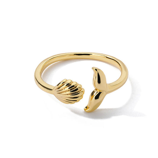 Anillo Ajustable Cola de Sirena con Concha en Oro