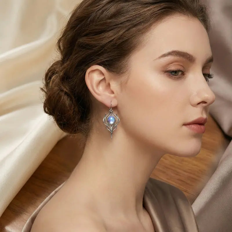 Aros Pluma Ópalo Plateado