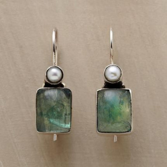 Aretes Piedra Verde Incrustada Vintage