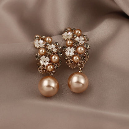 Aretes de Flores con Perlas Bronzeadas