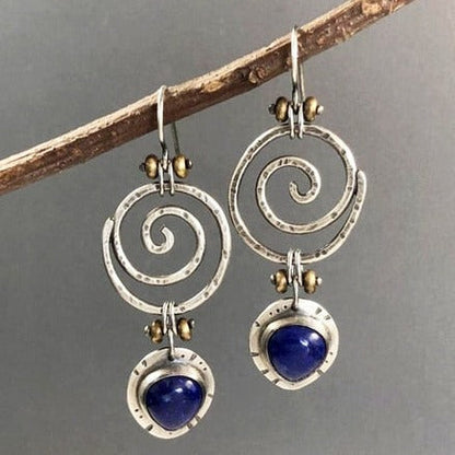 Pendientes Colgantes de Piedra Azul en Plata