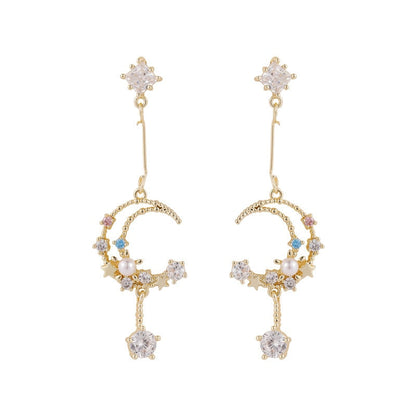 Pendientes Luna Creciente de Cristal y Oro