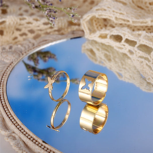 Anillo Ajustables 2 en 1 Mariposas Madre e Hija en Plata y Baño Dorado