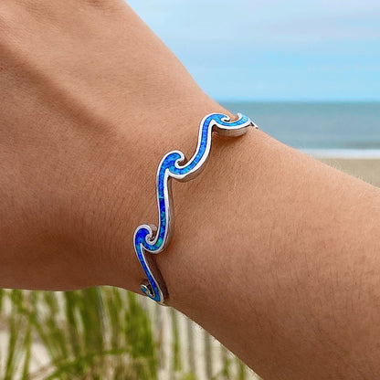 Brazalete Triple Ola en Ópalo y Plata