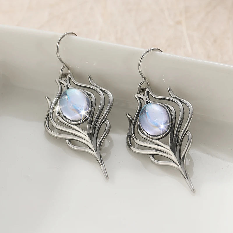 Aros Pluma Ópalo Plateado