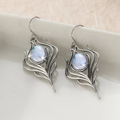 Aros Pluma Ópalo Plateado