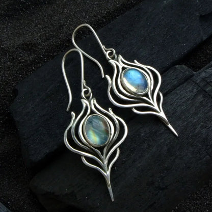 Aros Pluma Ópalo Plateado