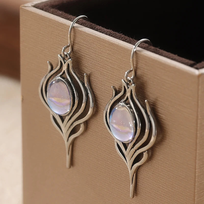 Aros Pluma Ópalo Plateado