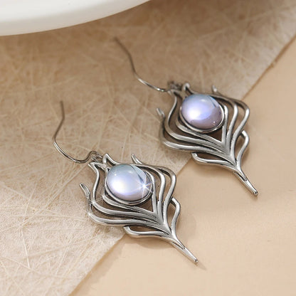 Aros Pluma Ópalo Plateado