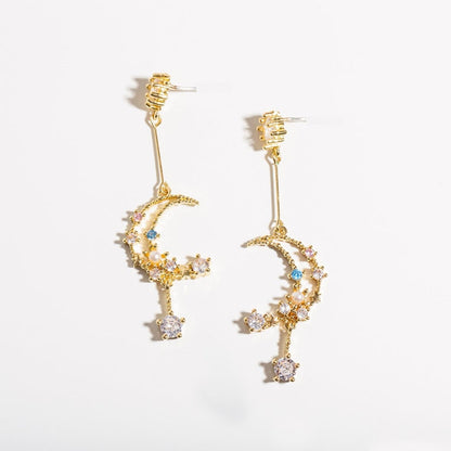 Pendientes Luna Creciente de Cristal y Oro