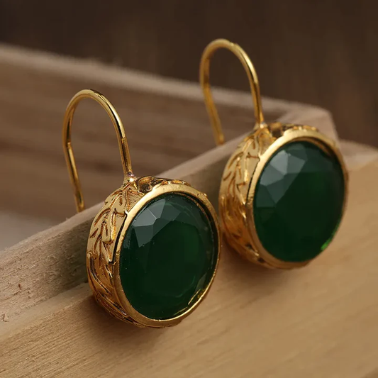 Aretes Redondos Verdes Dorados Vintage