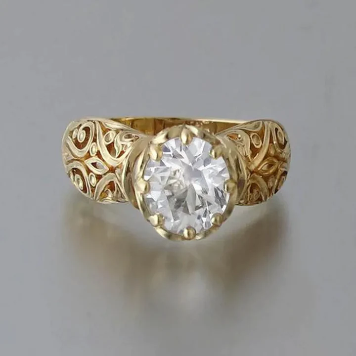 Anillo Cristal Blanco Vintage Dorado