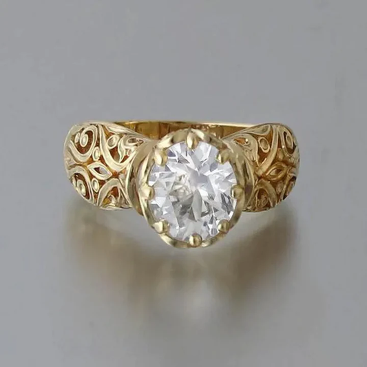 Anillo Cristal Blanco Vintage Dorado