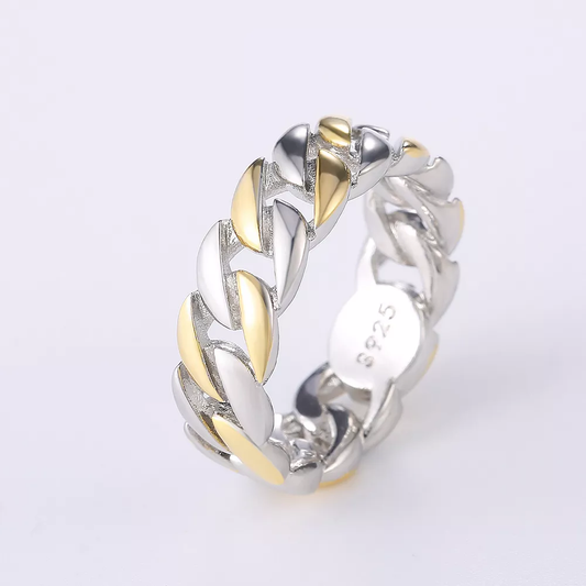 Anillo Cadena en Oro y Plata Vintage