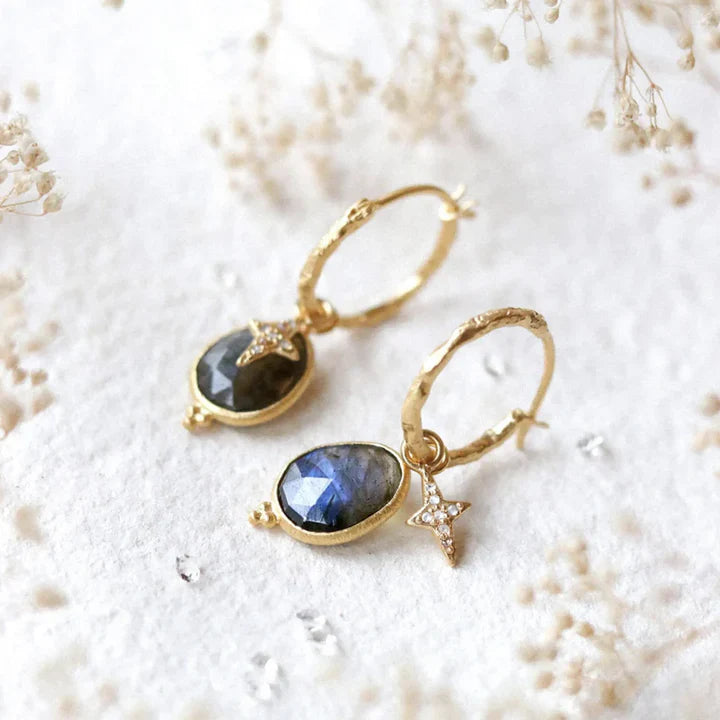 Aretes Cristal Azul en Oro Vintage
