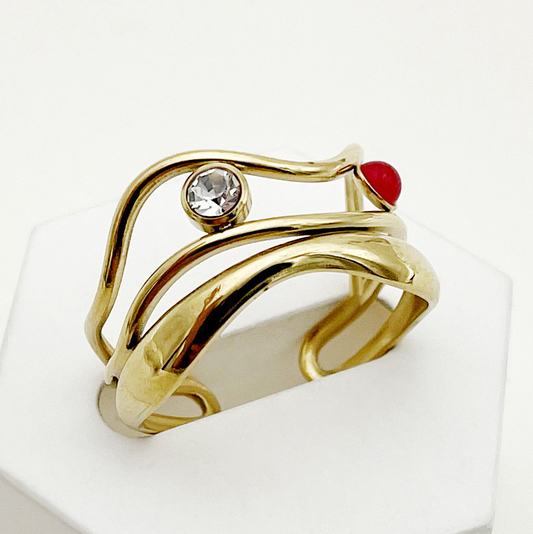 Anillo Fino con Cristal y Piedra Roja Vintage