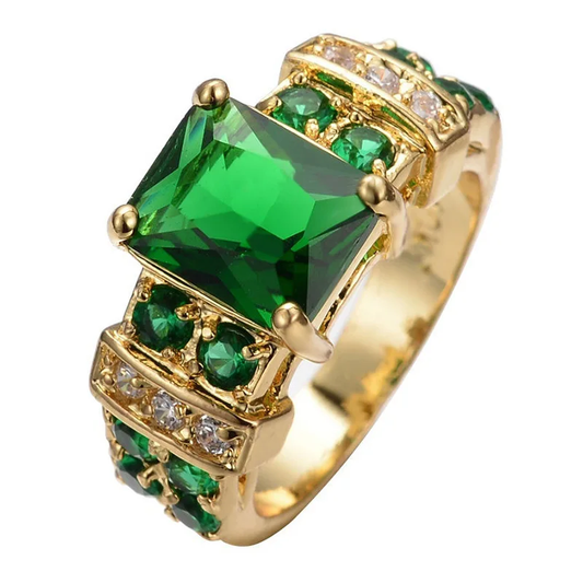 Anillo Cristal Verde y Oro Vintage