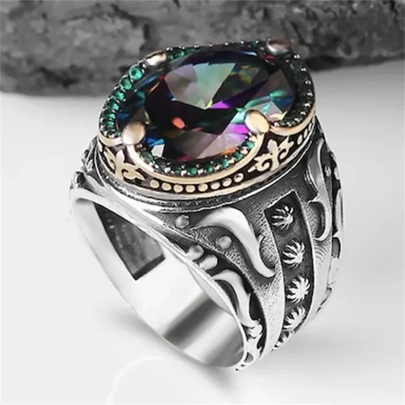 Anillo Cristal Multicolor en Plata Vintage