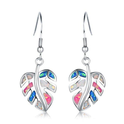 Aretes Hojas del Bosque en Ópalos Multicolor