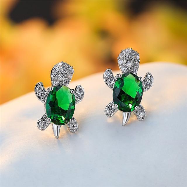 Aretes Tortuga Marina en Zirconio y Plata