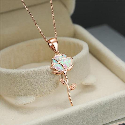 Colgante Flor Nupcial en Ópalo y Oro Rosa
