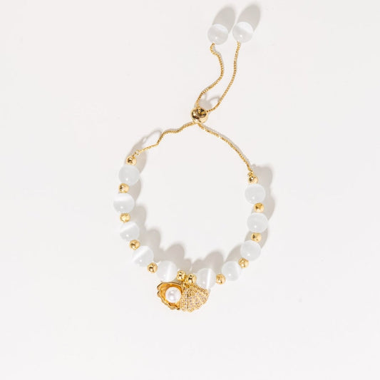 Pulsera de Concha con Piedras Naturales en Oro